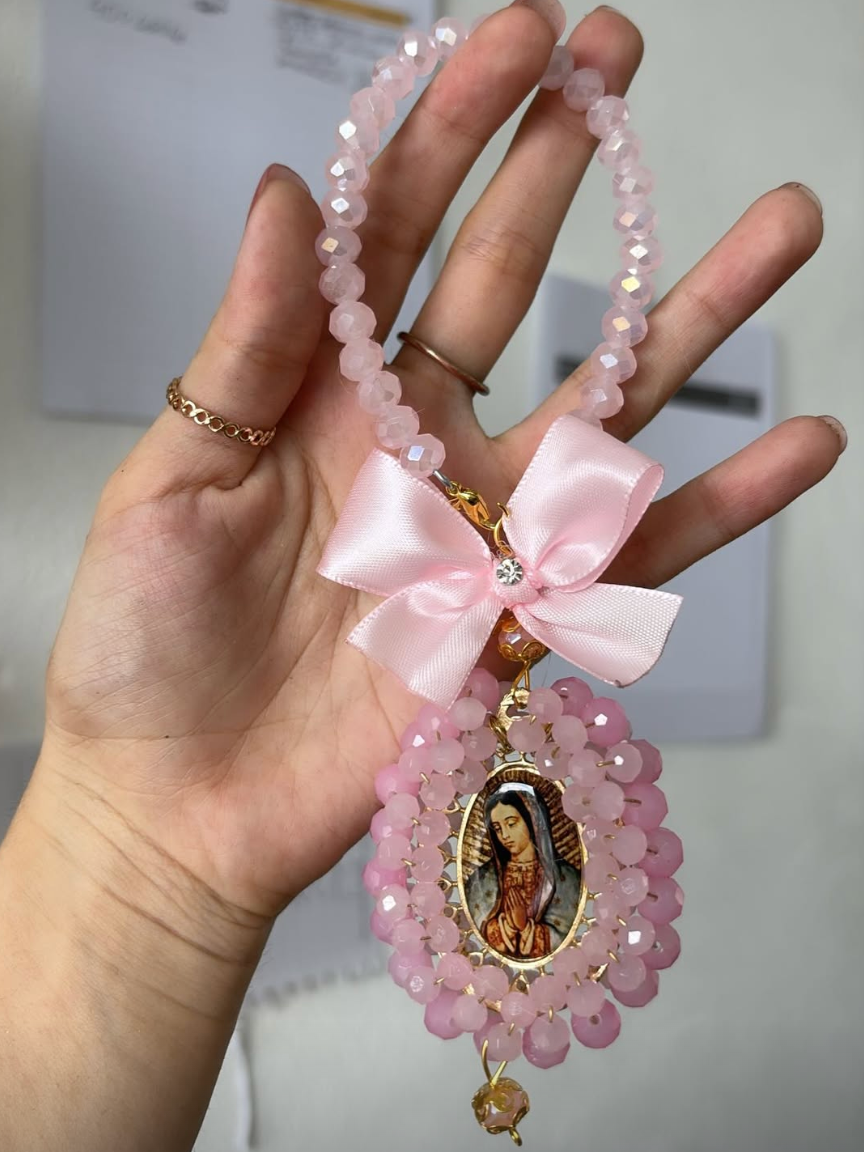 Bendición Bordada Rosa Virgen Guadalupe