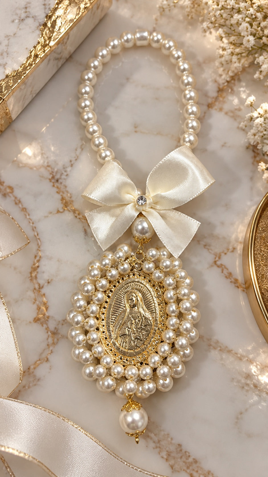 Bendicion Perlas Beige Virgen Guadalupe