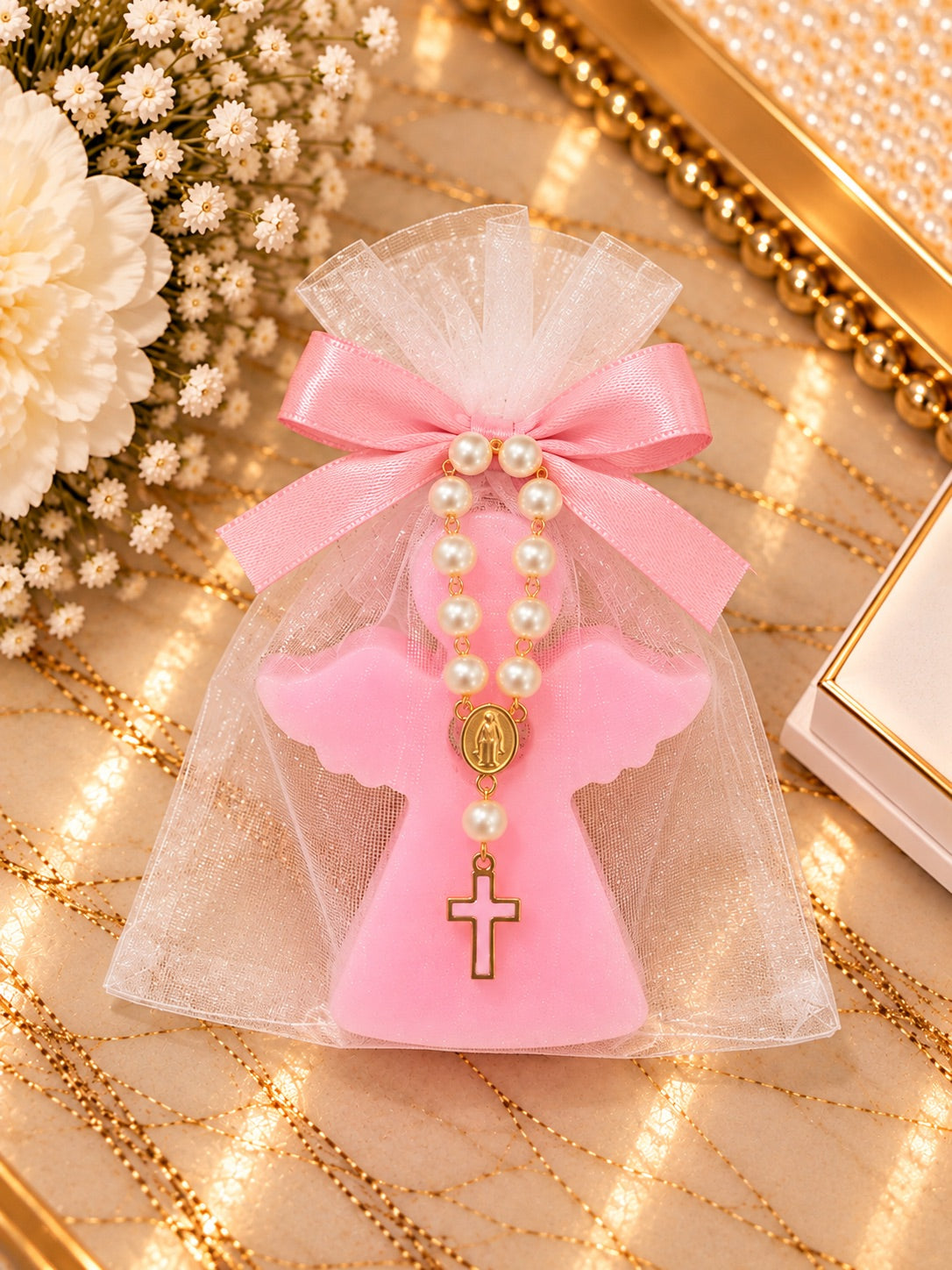 Vela Angelito Arreglada en Bolsa Organza